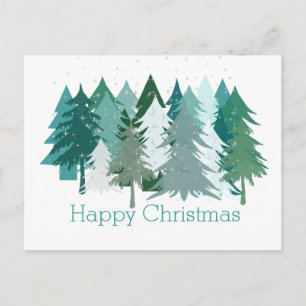 Happy Christmas Green Trees & Stars Canadian Holiday Postcard