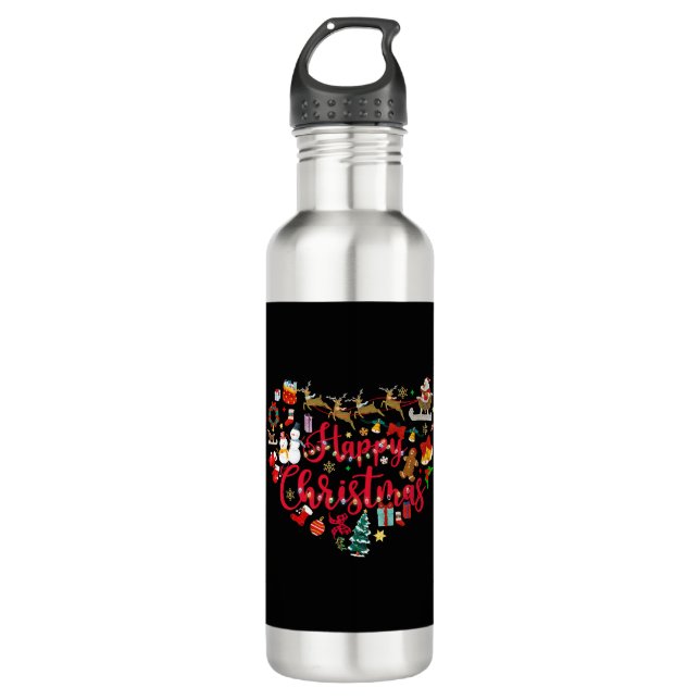 Happy Christmas Heart Santa Reindeer 710 Ml Water Bottle (Front)