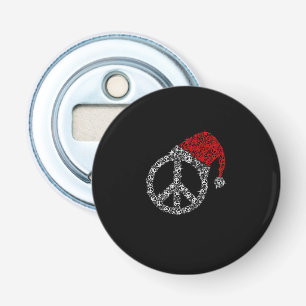 Happy Christmas Hippies Symbol Santa Claus Hat Bottle Opener