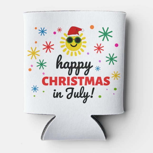 Happy Christmas in July Can Cooler (Front)