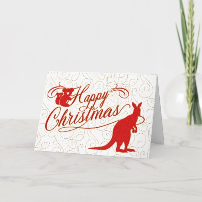 Happy Christmas Kangaroo and Koala Bears Outback Holiday Card (Front)