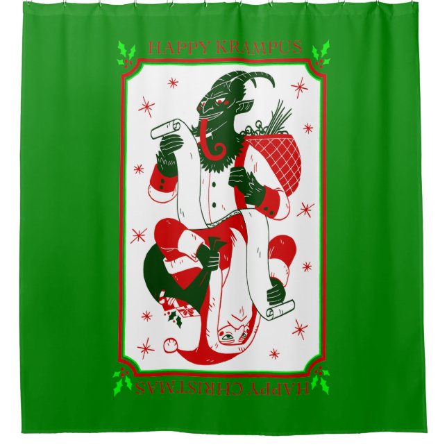 happy christmas krampus santa shower curtain (Front)
