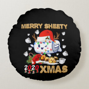 Happy Christmas Merry Sheety 2020 Xmas Round Cushion