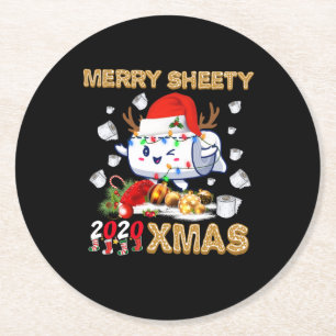 Happy Christmas Merry Sheety 2020 Xmas Round Paper Coaster