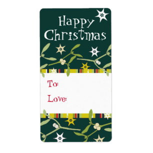 Happy Christmas mistletoe gift tag green (to/love)
