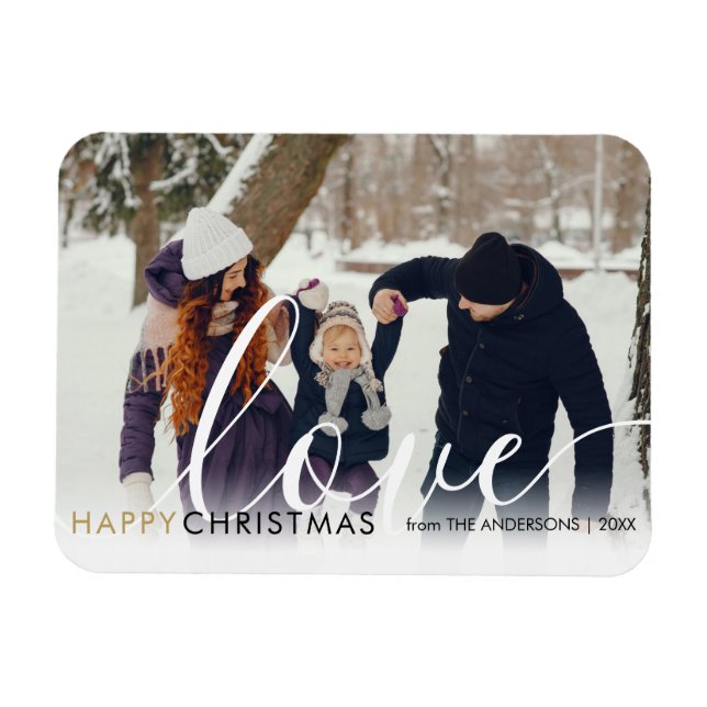 Happy Christmas Modern Photo Chic Script Love Magnet (Horizontal)