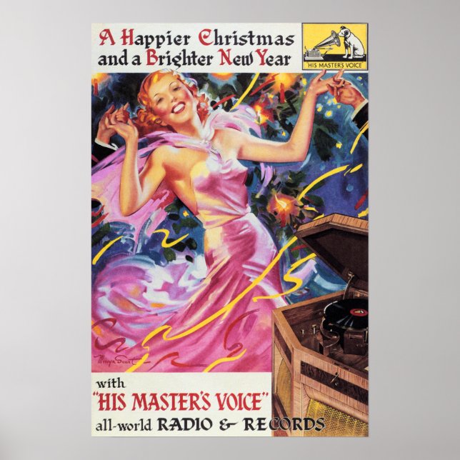 Happy Christmas & New Year Victor RCA Old Advert Poster (Front)