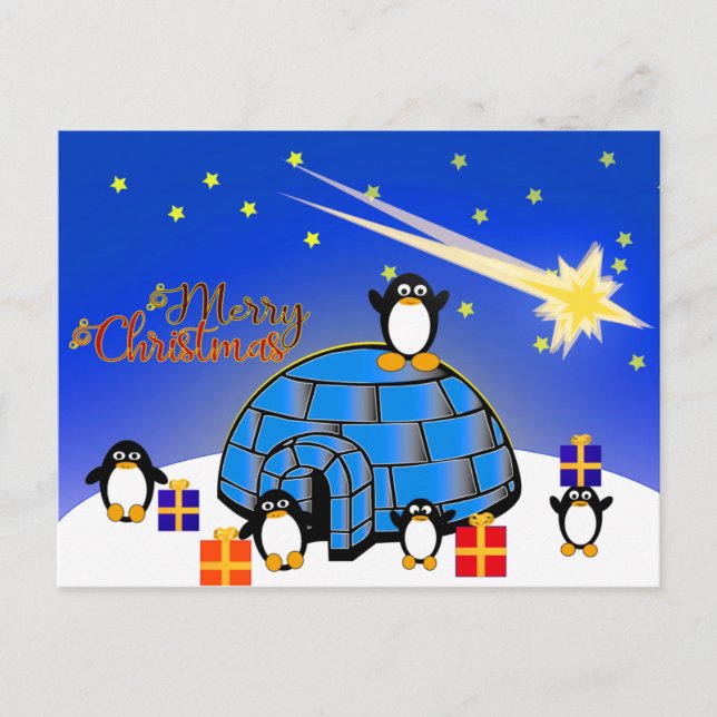 Happy Christmas Penguin Holiday Postcard (Front)