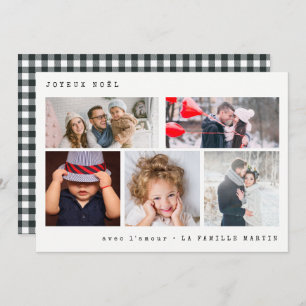 Happy Christmas Photo Collage   Black Gingham Holiday Card