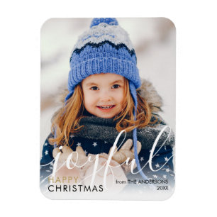 Happy Christmas Photo Modern Script Joyful Chic Magnet