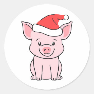 Happy Christmas Piggie with Santa Hat Classic Round Sticker