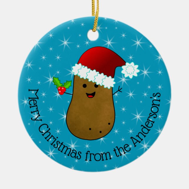 Happy Christmas Potato Personalised Ceramic Tree Decoration (Front)