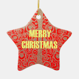 Happy Christmas Red and Gold Collection Ceramic Tree Decoration