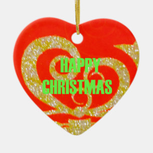 Happy Christmas Red and Gold Collection. Ceramic Tree Decoration