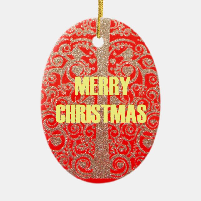 Happy Christmas Red and Gold Collection Ceramic Tree Decoration (Front)