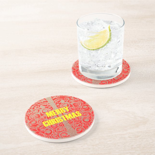 Happy Christmas Red and Gold Collection Coaster (Side)