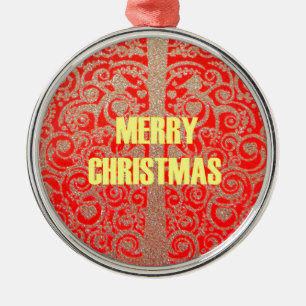 Happy Christmas Red and Gold Collection Metal Tree Decoration