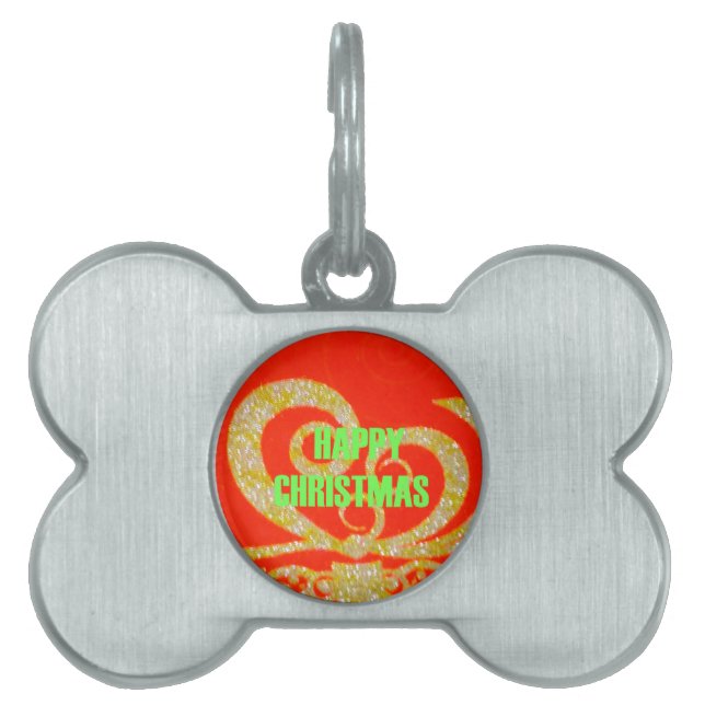 Happy Christmas Red and Gold Collection. Pet Tag (Front)