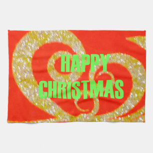 Happy Christmas Red and Gold Collection. Tea Towel