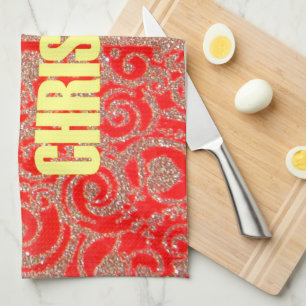 Happy Christmas Red and Gold Collection Tea Towel