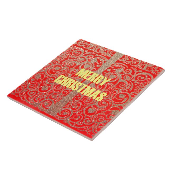 Happy Christmas Red and Gold Collection Tile (Side)
