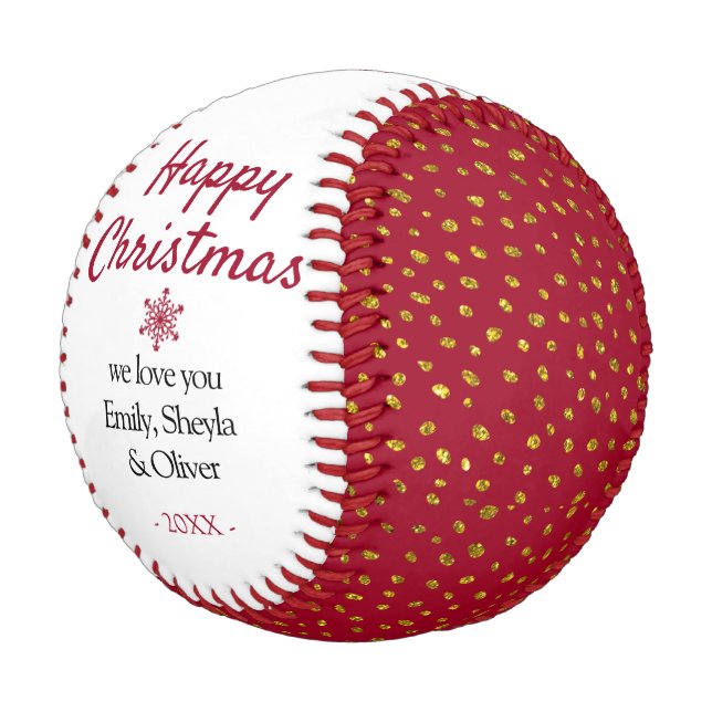 Happy Christmas Red Gold Glitter Pattern Baseball (Angled)