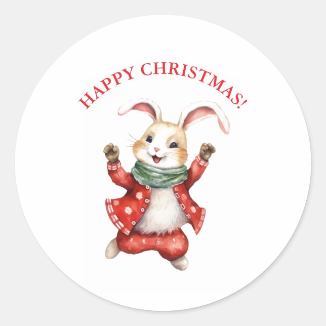 HAPPY CHRISTMAS RETRO BUNNY STICKER (Front)