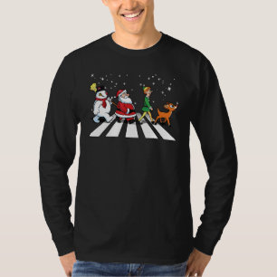 Happy Christmas Santa Snowman Elf Reindeer Across  T-Shirt