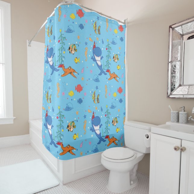 Happy Christmas Shark Shower Curtain (In Situ)