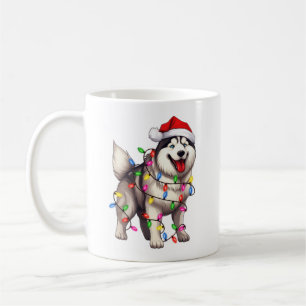 Happy Christmas Siberian Husky with Santa Hat Coffee Mug