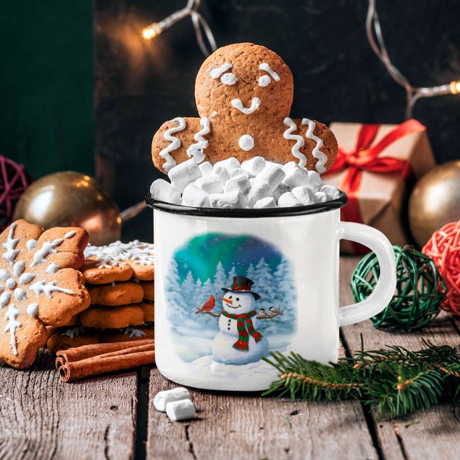 Happy Christmas Snowman & Birds Winter Scene Coffe Two-Tone Coffee Mug (Creator Uploaded)