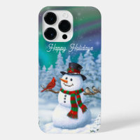 Happy Christmas Snowman & Birds Winter Scene