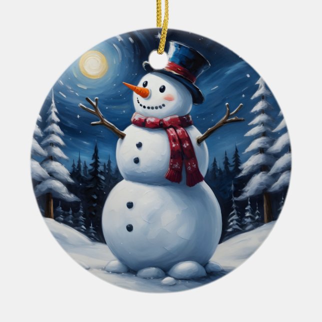 Happy christmas snowman ceramic tree decoration (Front)
