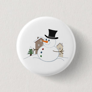 Happy Christmas Snowman Illustration 3 Cm Round Badge