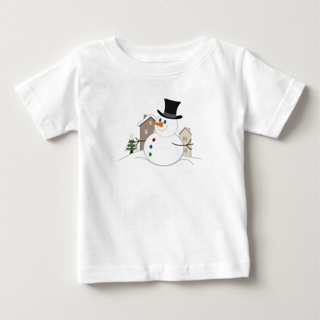 Happy Christmas Snowman Illustration Baby T-Shirt (Front)