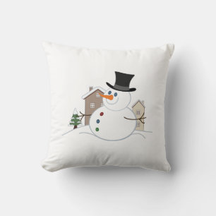Happy Christmas Snowman Illustration Cushion