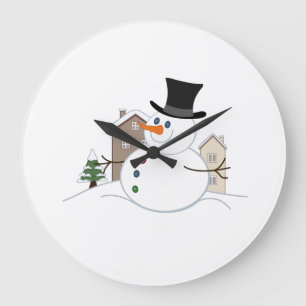 Happy Christmas Snowman Illustration Large Clock