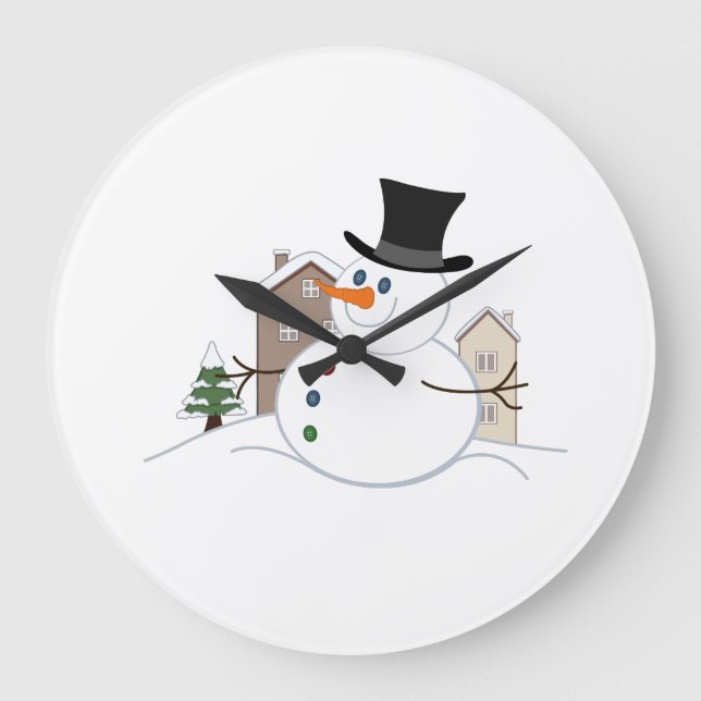 Happy Christmas Snowman Illustration Large Clock (Front)