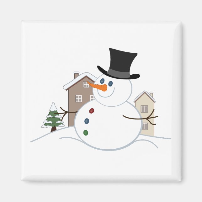 Happy Christmas Snowman Illustration Magnet (Front)