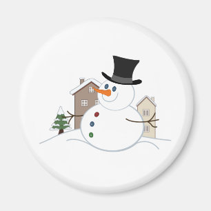 Happy Christmas Snowman Illustration Magnet