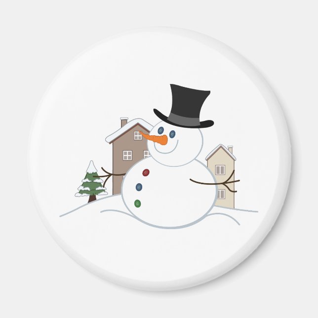 Happy Christmas Snowman Illustration Magnet (Front)