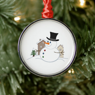 Happy Christmas Snowman Illustration Metal Tree Decoration