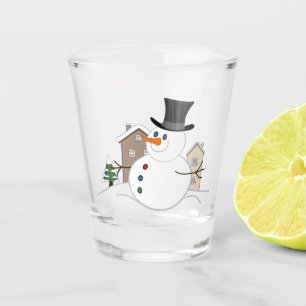Happy Christmas Snowman Illustration Shot Glass