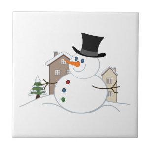 Happy Christmas Snowman Illustration Tile
