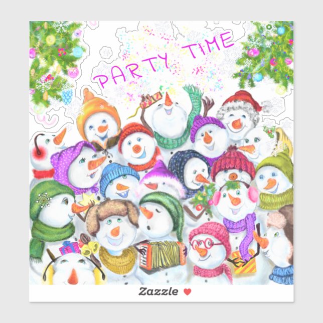 Happy Christmas Snowman Party Funny Sticker (Sheet)