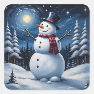 Happy christmas snowman square sticker