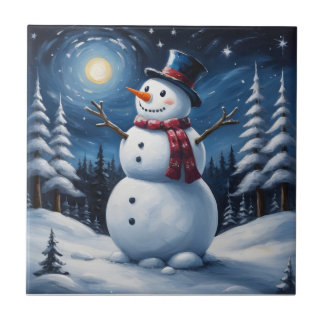 Happy christmas snowman tile