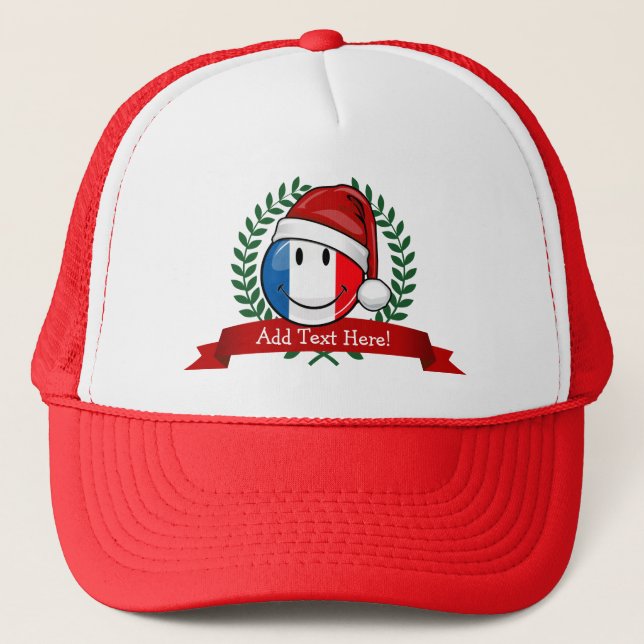 Happy Christmas Style France Flag Trucker Hat (Front)