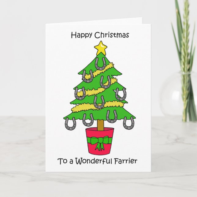 Happy Christmas to Farrier Cartoon Tree Card (Front)