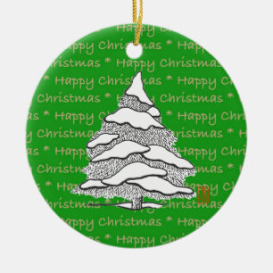 Happy Christmas Tree Round Ceramic Ornament